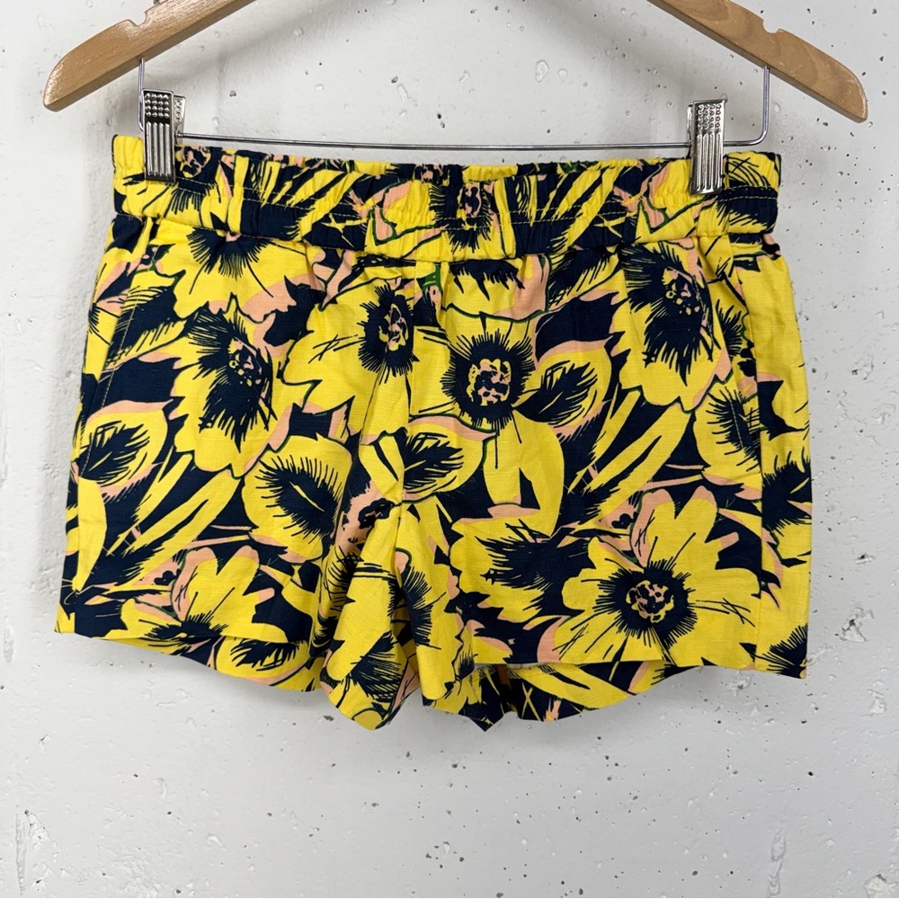 J. Crew Factory Women’s size 2 Yellow Blue Floral Linen Blend Shorts